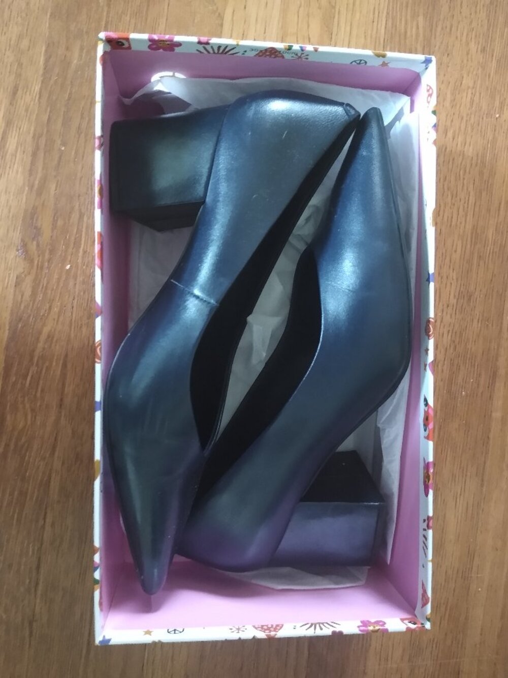 Jeffrey Campbell block heel navy leather pumps